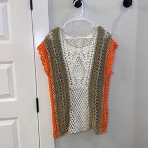 EUC Chico’s Size 1 Crochet Knit Top Shirt Long Tunic Fits Like a Medium M